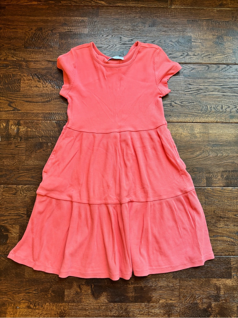 Girls old navy tiered coral pink short sleeve dress size large